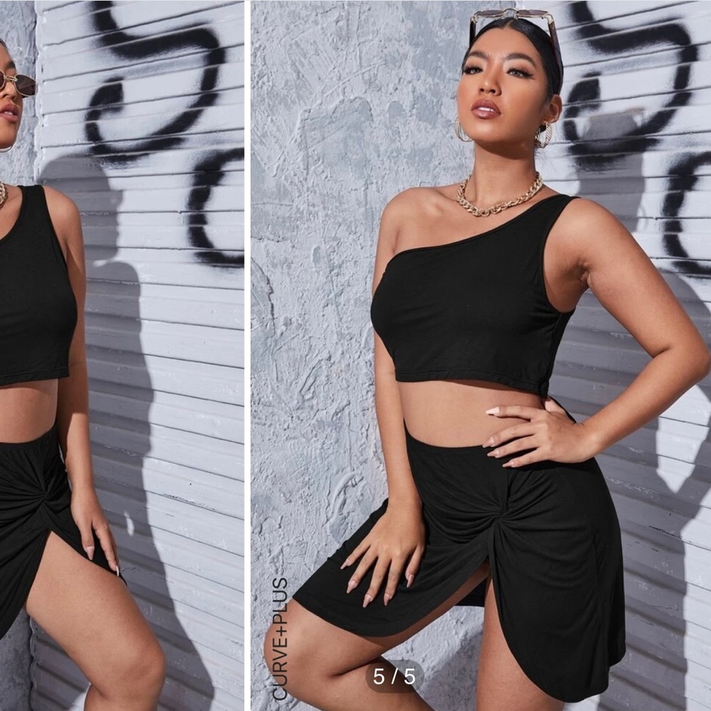 Two piece black set skirt and top plus size